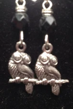 Owl Charm with Black Bead Pewter Earrings from Ann Peden Collection