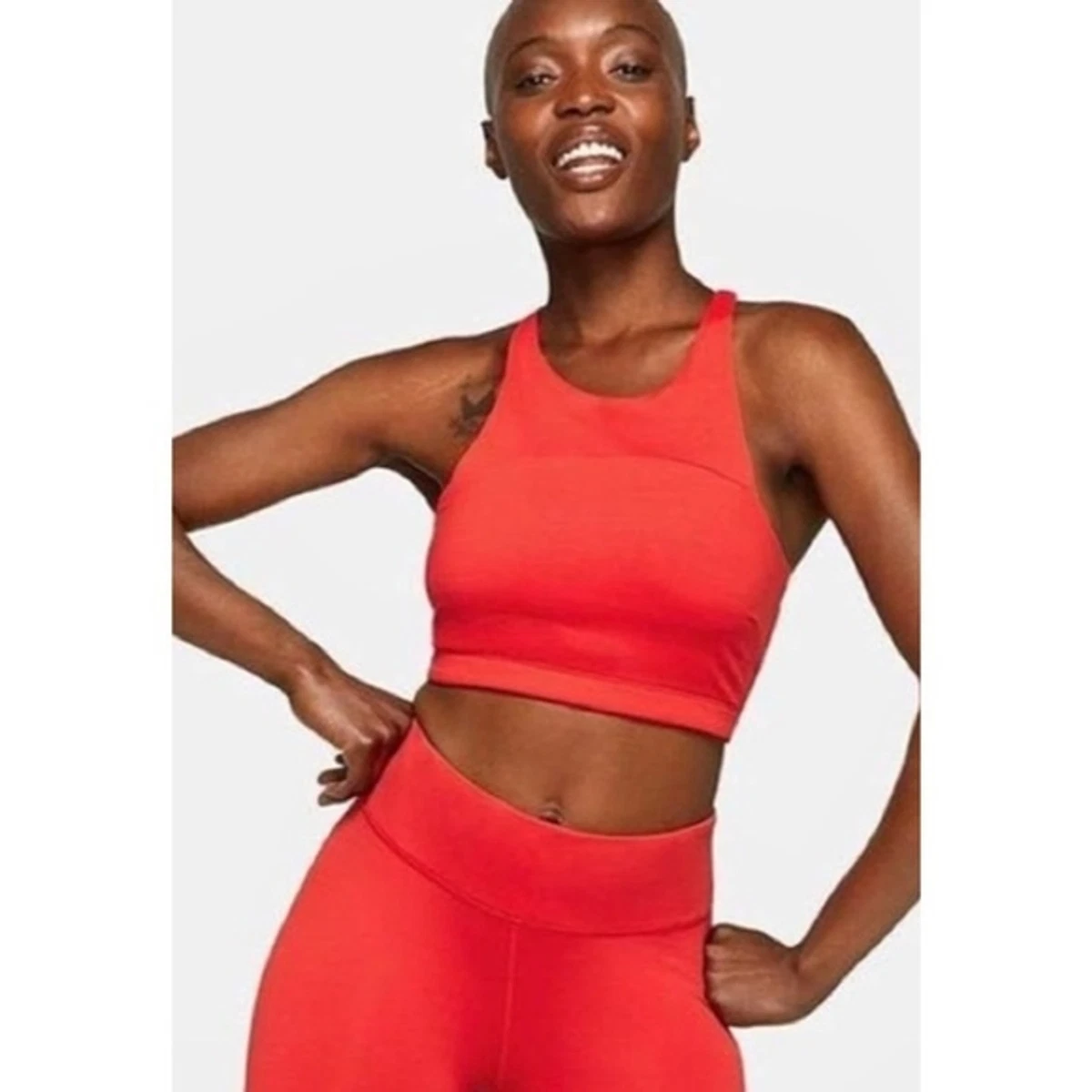 Outdoor Voices Longline TechSweat Crop Top Sports Bra in Red