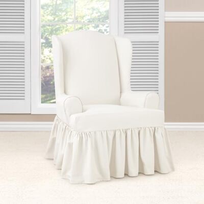 SureFit Essential Twill T-Cushion Wingback Chair Slipcover