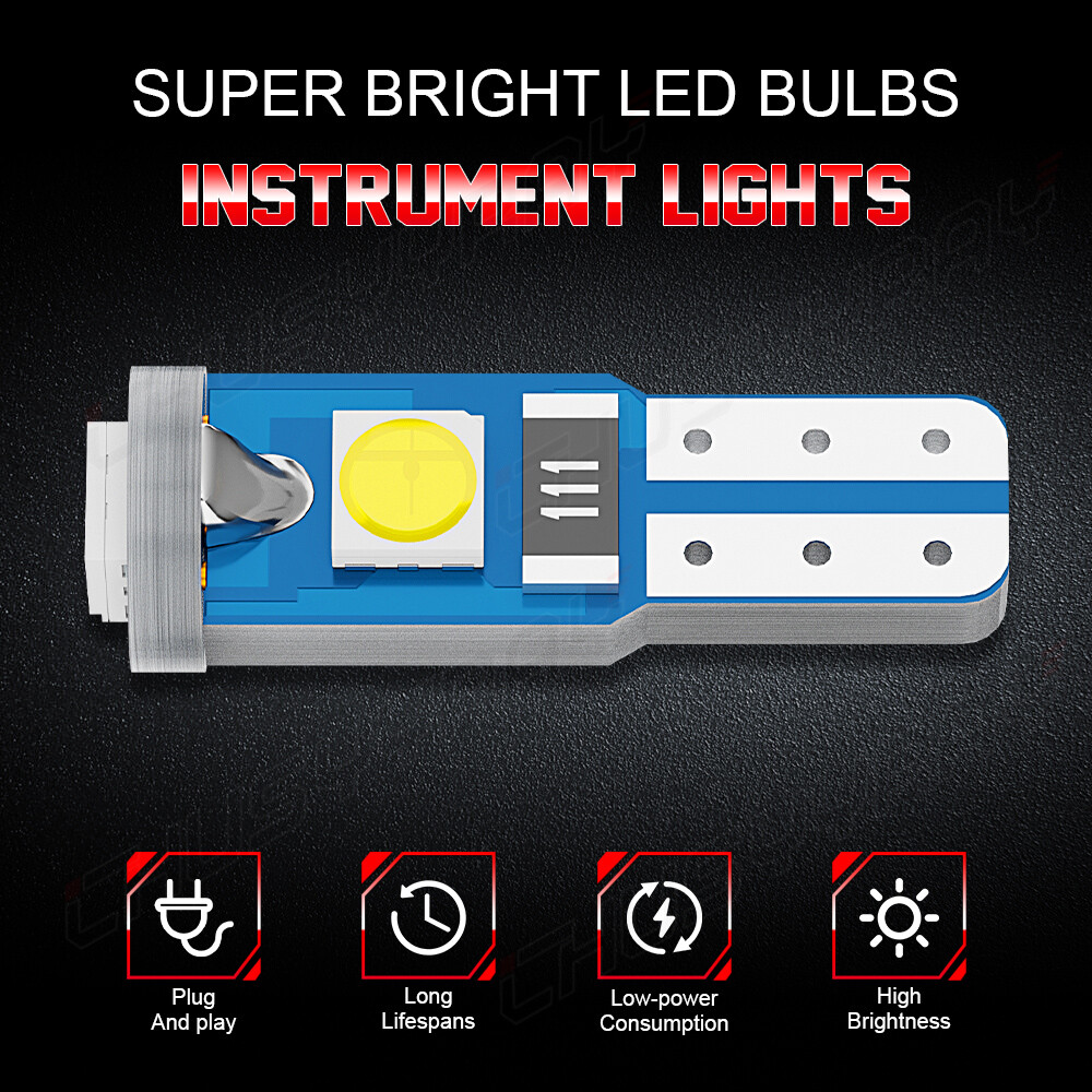 10x T5 B8.4D LED Dashboard Bulbs - Blue Instrument Panel Gauge Lights, 12V, Easy Replacement