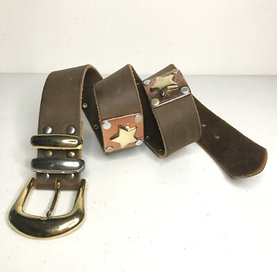 Tobacco Road Belt Co Shovelle Brown Leather Metal Stars Size  display picture 1