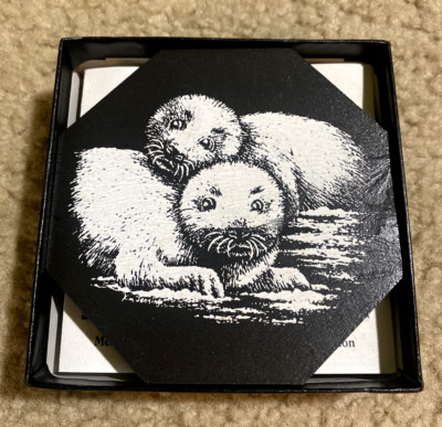 6 Handmade Slate Coasters * Seals * Genuine American Slate * Capozzolo Bros