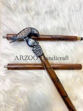 Odin Crow  Skull Walking Cane Gothic Brass Handle Wooden Stick