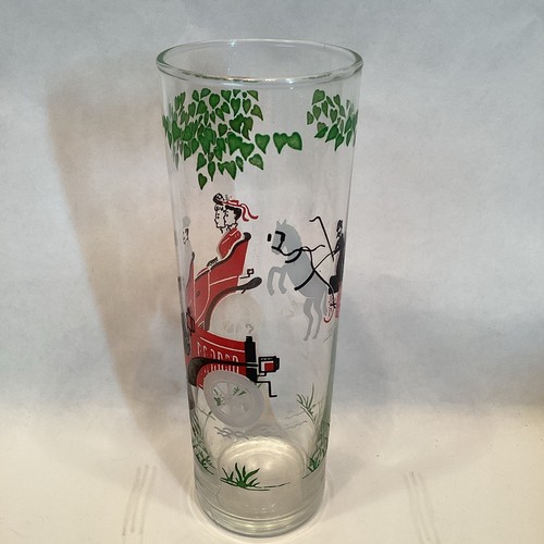 Vintage The Good Old Days Tall Glass Mid Century Early Car Barware Red Green Blk - Picture 2 of 6