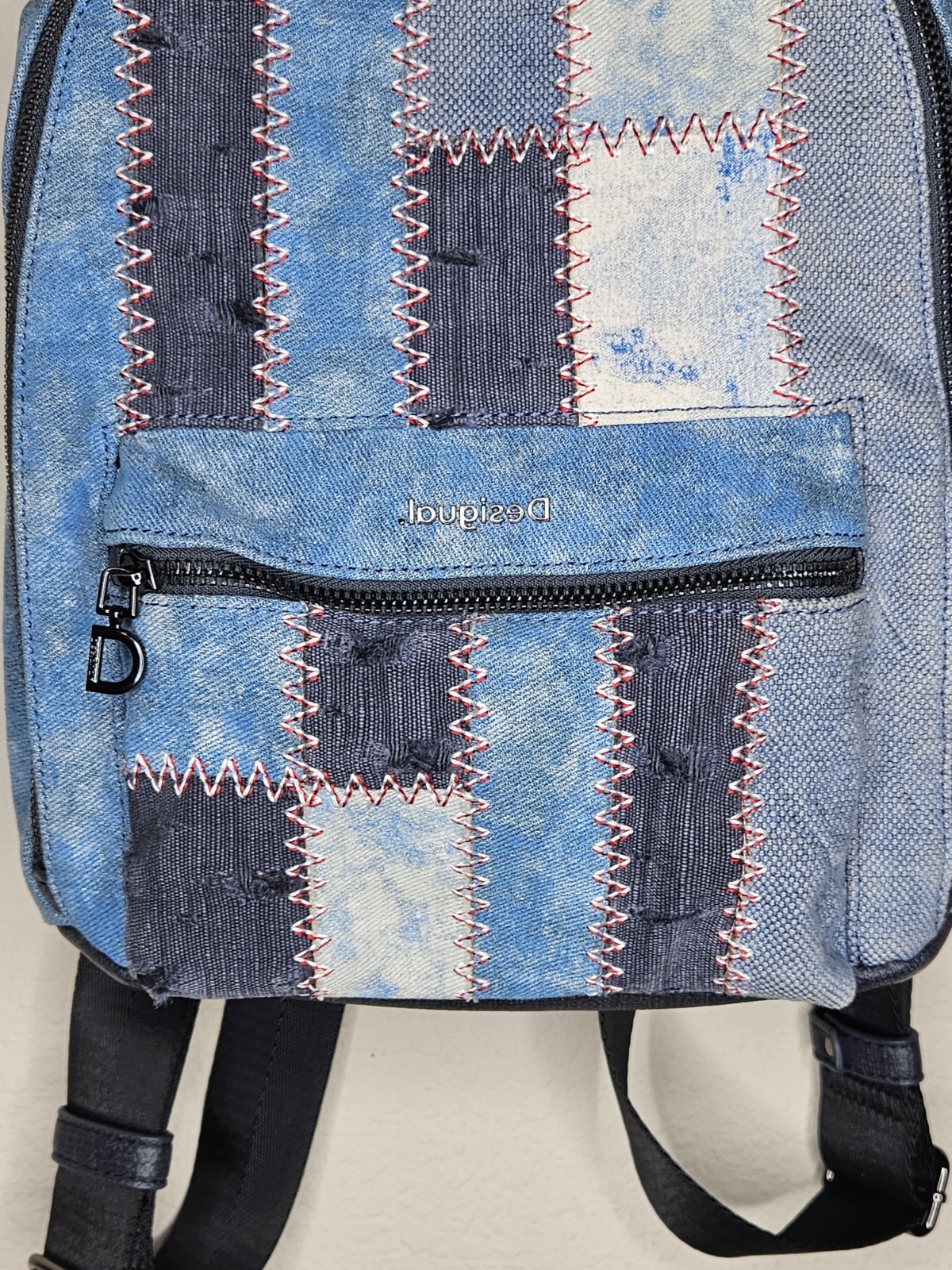 Desigual Denim Patchwork Stitched Backpack Design… - image 3