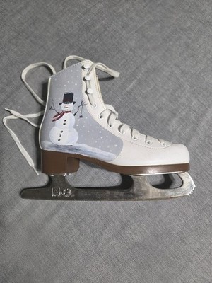 Hand-painted Child s Ice Skate With  Snowman Winter Cottagecore Farmhouse 