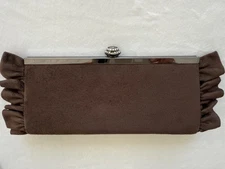 Brown Suede Kate Landry Clutch or Shoulder Evening Bag Purse Kiss Lock Closure