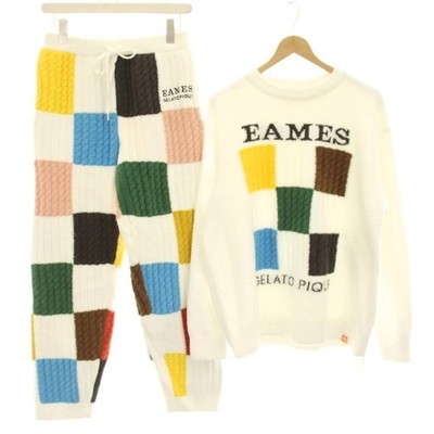 Gelato Pique EAMES Knit Top & Bottom Lounge Set Check Pattern F New