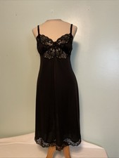 Vintage Shadowline Full Slip Black w/ Lace Trim Womens Size 36 26  Length USA