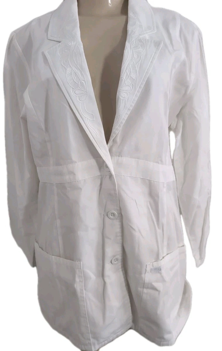 Baby Phat White Lab Coat Embroidered Collar Size Medium Long Sleeve Button Up