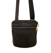Men's ARMANI JEAN's Crossbody 100% Leather Shoulder Bag Black