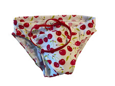 NWOT POOL BOY WHITE/RED CHERRIES STRETCH COMPETITION/SPEEDO STYLE SWIM BRIEF S