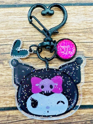 Anime Rabbit Black Pink Skull Swivel Heart Key Chain Backpack Tag Purse Charms