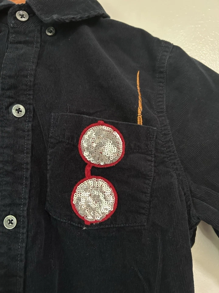 Camisa con botones de pana lentejuelas Harry Potter Mini Boden para niños, talla 8-9 se ve nueva Foto 3 de 4