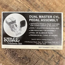1982 NEAL Products Inc. Auto Racing Pedal Assembly Vintage Print Ad San Diego CA