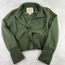 Wet Seal Y2K Military Crop Jacket L Wool Army Green Snap Closure Vintage Grunge