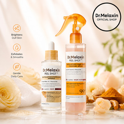 Dr.Melaxin Body & Face Peel Shot Duo: Kojic Acid, Rice Peeling Ampoule for Glow
