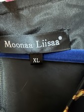 Moonaa Liisaa XL Black Floral V-Neck Midi Satin Polyester Fit & Flare Ruffle