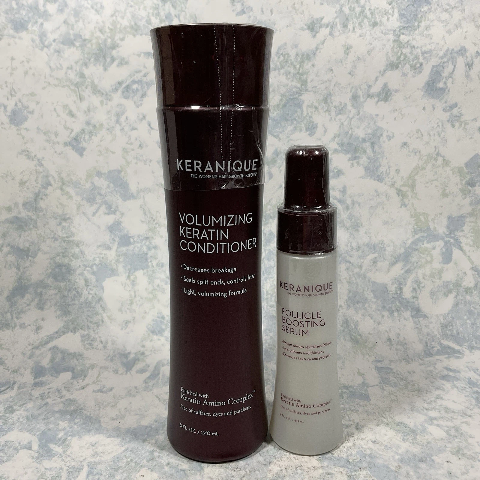 Keranique Volumizing Keratin Conditioner 8oz & Follicle Boosting Serum 2oz - New