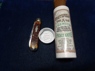 Orig Folding Blade Knife In Box "Northfield UN X LD" Golden Brown Jig Bone782117