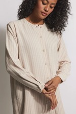 Solika Linen Cotton Textured Midi Maxi Ivory Shirt Dress Long Sleeve Modest XS