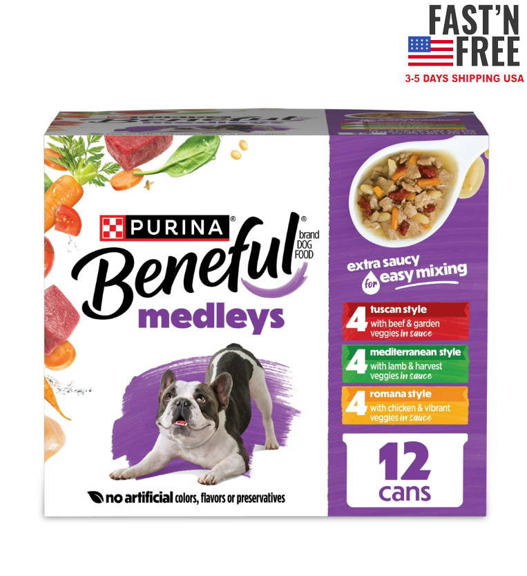 Purina Beneful Medleys Tuscan, Romana, and Mediterranean  Wet Dog Food, 12 Pack