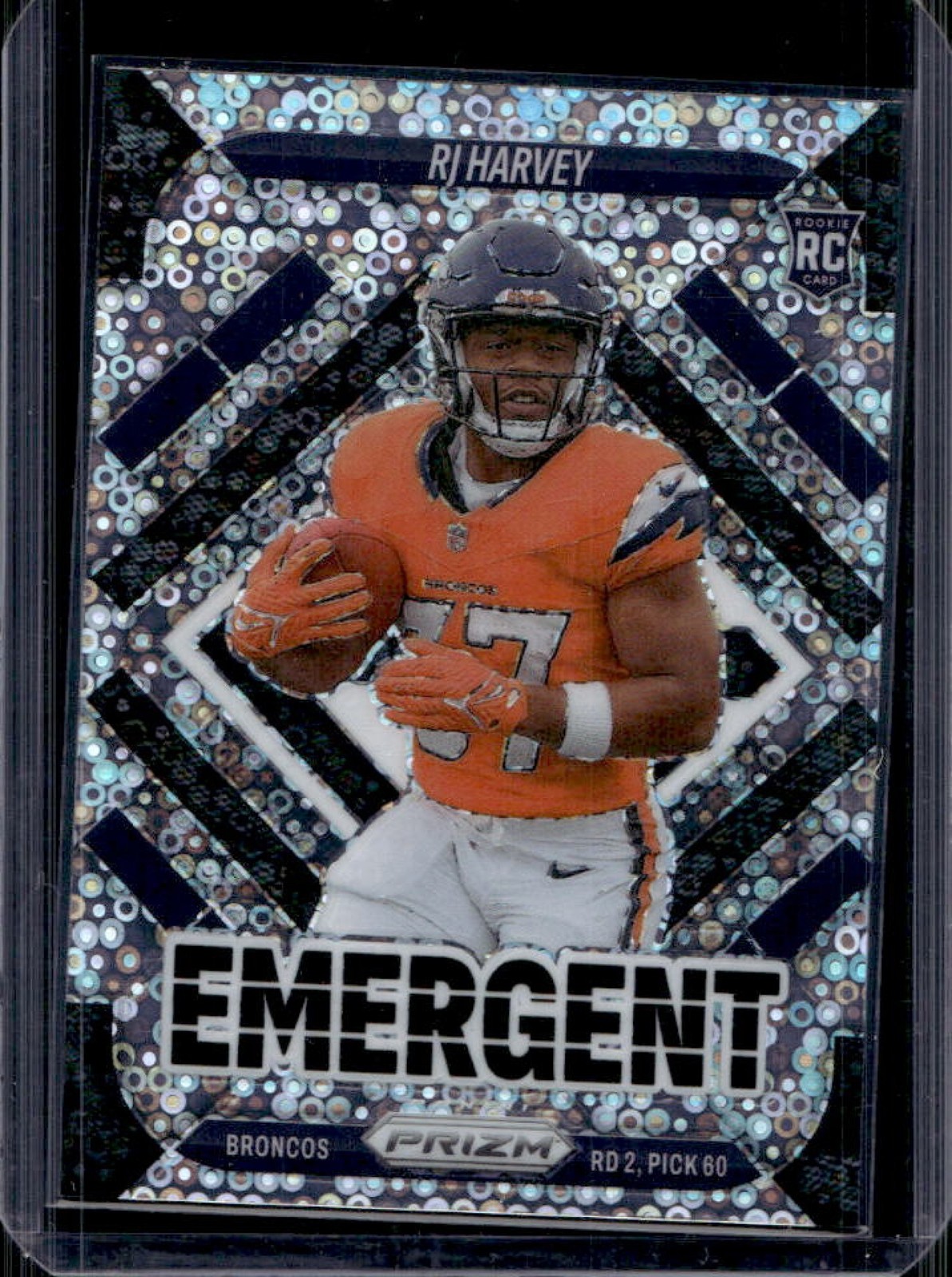 2025 Panini Prizm RJ Harvey Emergent RC No Huddle Rookie #16 Broncos