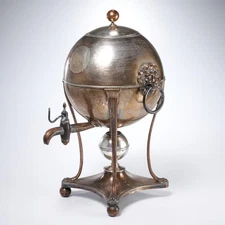 Antique Silverplated Samovar Urn Tea Beverage Lion Head Engraved Crest Paw Feet