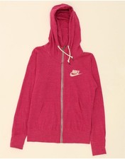 NIKE Womens Zip Hoodie Sweater UK 14 Medium Pink Flecked DF52