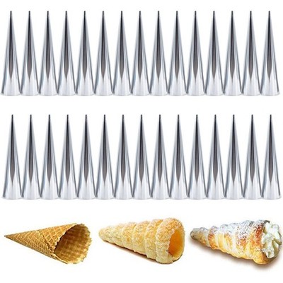 30 PCS Non-Stick Stainless Steel Cream Horn Molds 5 Inch Large Pastry Roll
