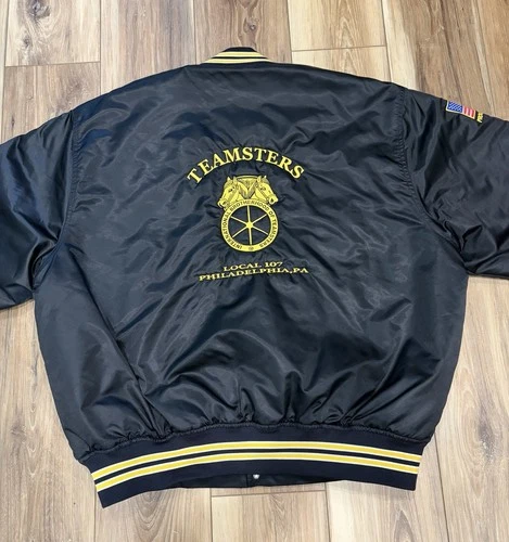 Vtg 90s Teamsters Local 107 Philly Satin Bomber Jacket 2XL Game Sportswear image 16