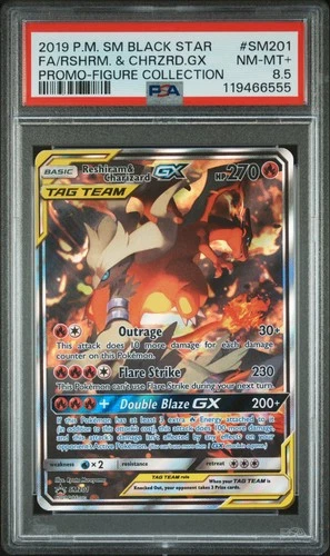 2019 POKEMON SM BLACK STAR PROMO #SM201 FULL ART/RESHIRAM & CHARIZARD GX PSA 8.5