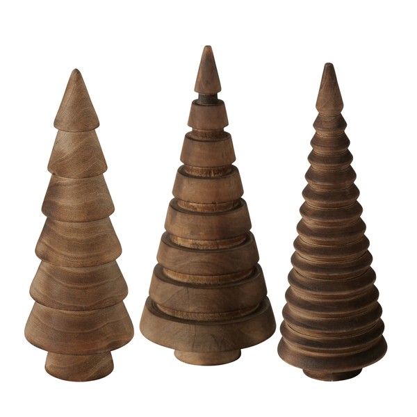 Holz Tannen Baum Figur 3Er Set 15Cm - Braun - Weihnachten Tisch Deko Aufsteller-image