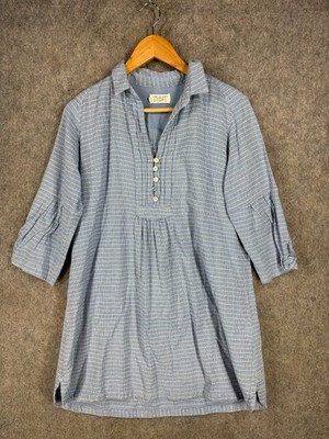 Toast Shirt Damen Größe UK 12 Blau Baumwolle Knopfdetail Shirt Tunika Lagenlook