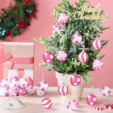 Mini Christmas Balls Ornaments 54 Pcs, Pink & White Tree Decoration Set