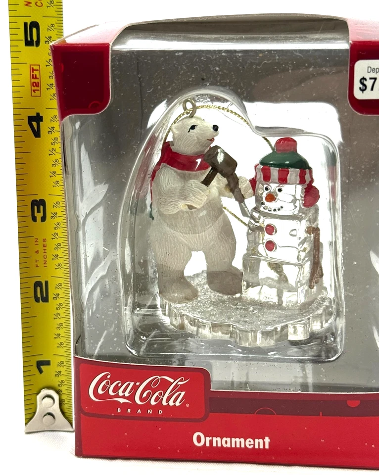 Coca-Cola Polar Bear Carving Ice Snowman Ornament 8000107WMB w/ Box - Image 2 of 4