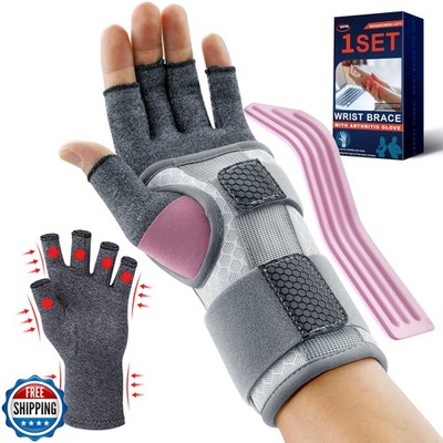 FEATOL Arthritis Glove for Women for Pain with Carpal Tunnel Wrist Brace Set 