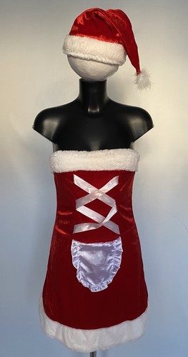 Ladies Miss Santa Snowlady Reversible Red & White Velveteen Fancy Dress Uk 10-12 - Picture 2 of 3