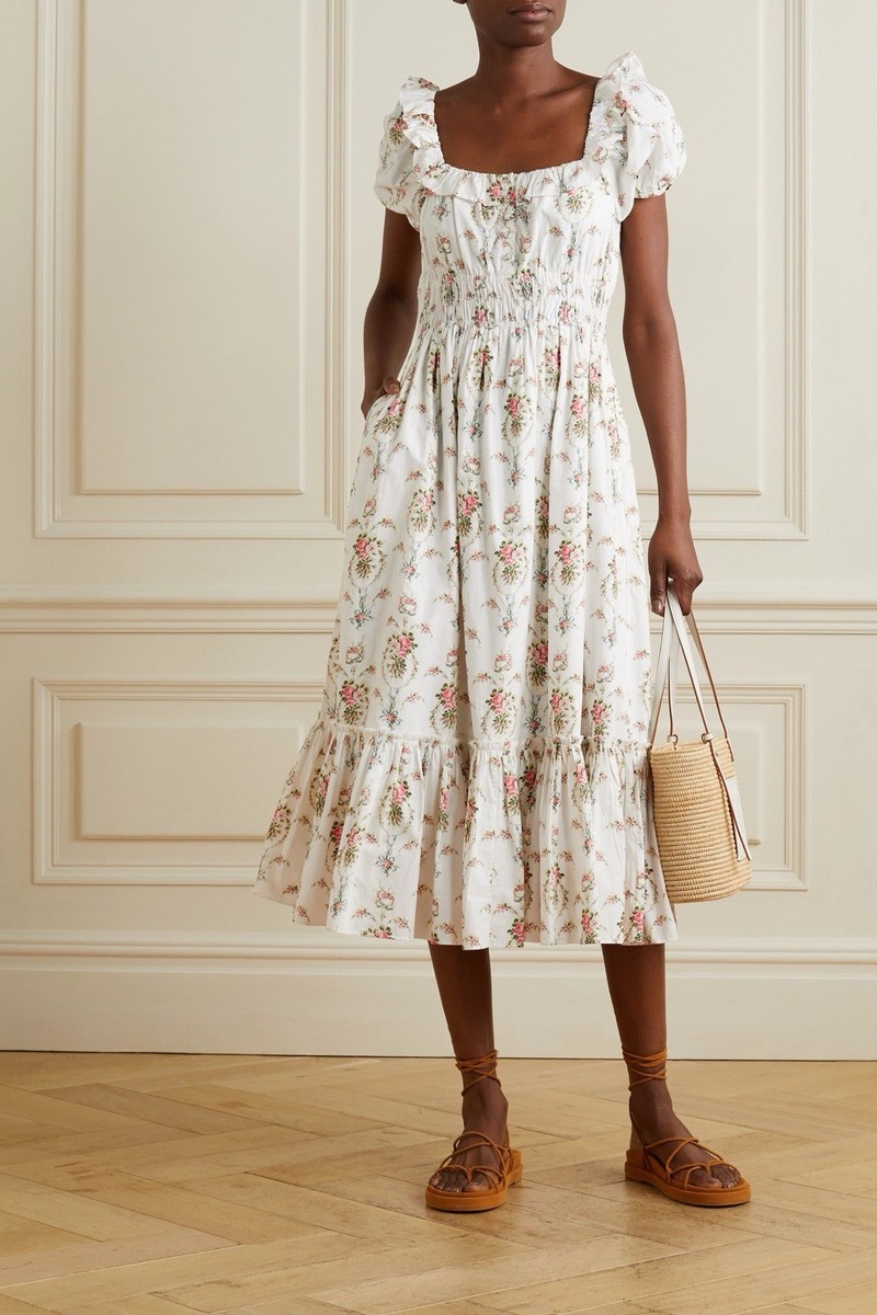 Loveshackfancy Terrence ruffled floral-print cotton  midi-dress Size MEDIUM  View 2