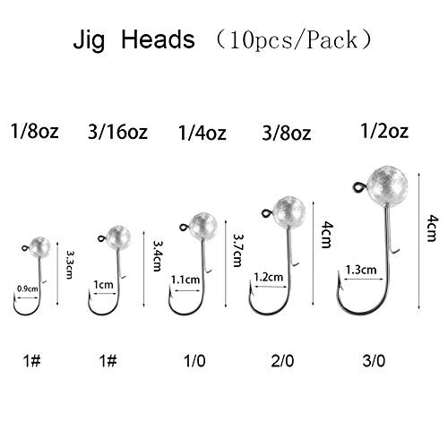 Round Jig Heads 1/8oz 3/16oz 1/4oz 3/8oz 1/2oz Fishing Jigs Saltwater Freshwa... - Picture 2 of 6