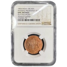 1808 India 10 Cash Admiral Gardner Shipwreck NGC UNC Details