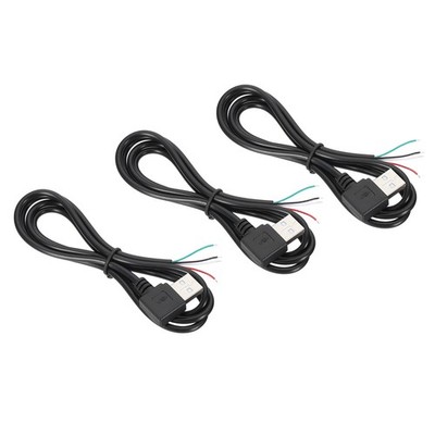 3.28Ft USB Male to 4pin Pigtail Cable, 3pcs 28AWG Data Power Cords Right Angle
