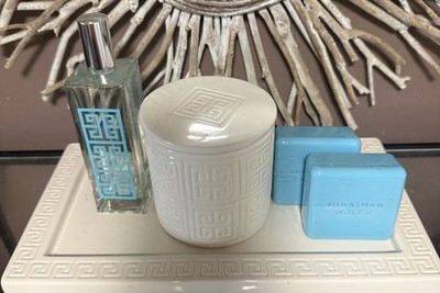 Jonathan Adler Happy Home 5 Pc Vanity Bathroom Set 5 PCs Greek Key  Spray NEW