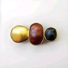 Vintage Gold Tone Brooch with Black & Brown Stones – Norma Jean Retro Earthtones