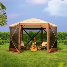 12X12Ft Pop-Up Gazebo Screen Tent, 6-Sided Instant Outdoor Canopy Shelter with L