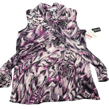 Bar III Purple Begonia Preppy Shirt Scarf V-Neck Sleeveless NEW Womens Size XS