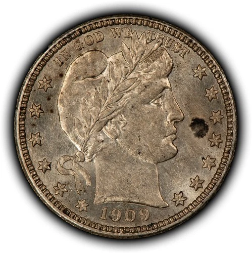 1909 25c Barber Silver Quarter - AU+ - SKU-Z6448