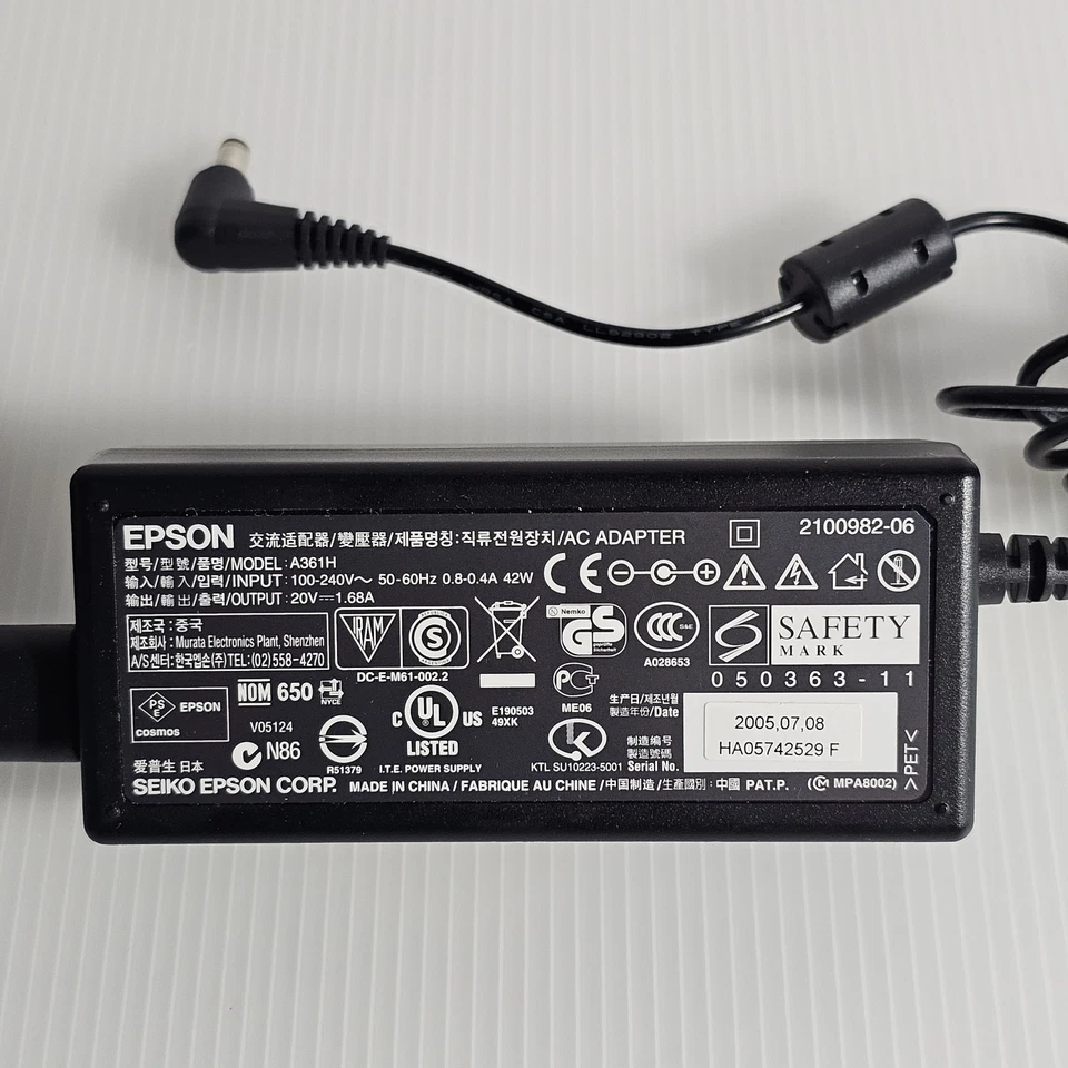 Adaptador de fuente de alimentación con cable de 20 V para impresora fotográfica PictureMate original Epson A361H Foto 2 de 3