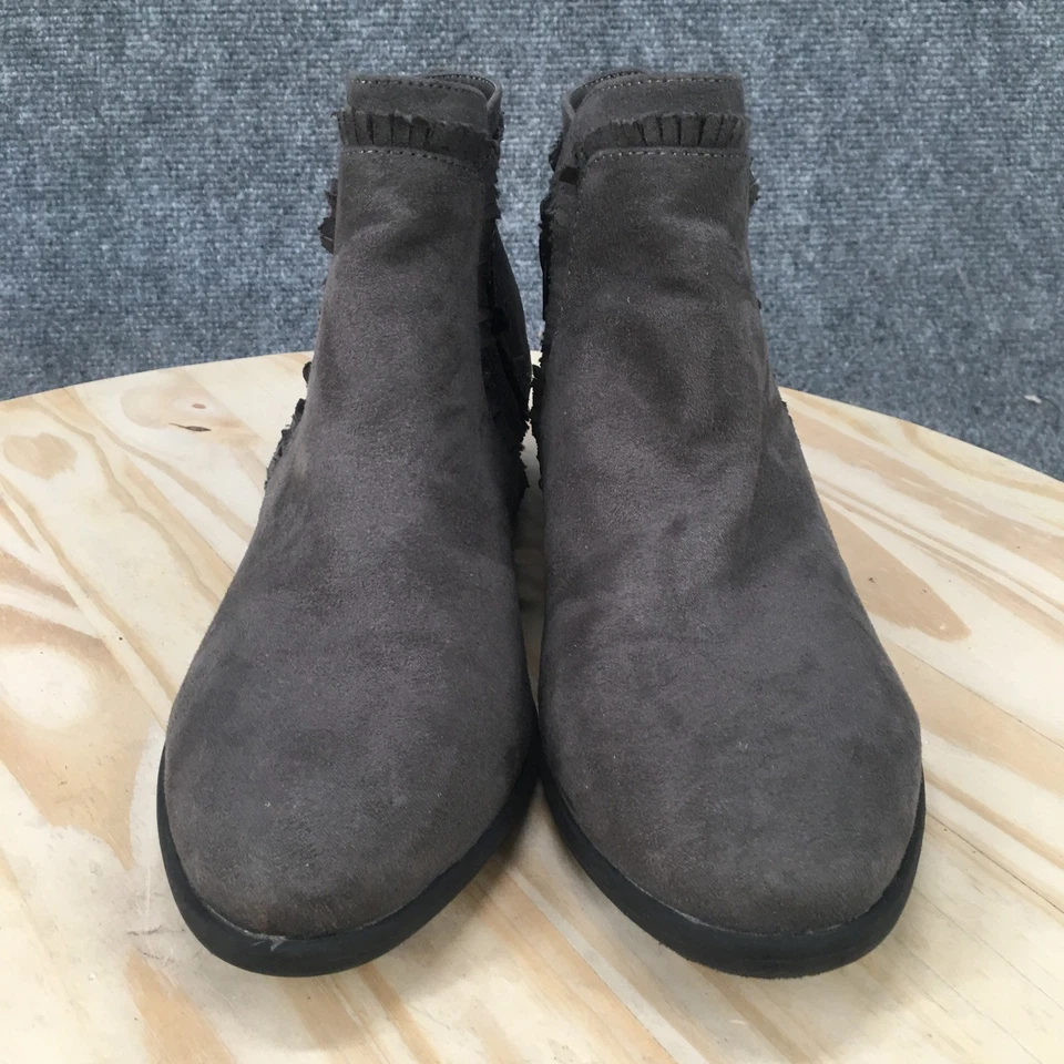 MIA 靴子女式 9 Mable 荷叶边拉链踝靴灰色面料休闲低跟鞋 — 第 3/4 张图片