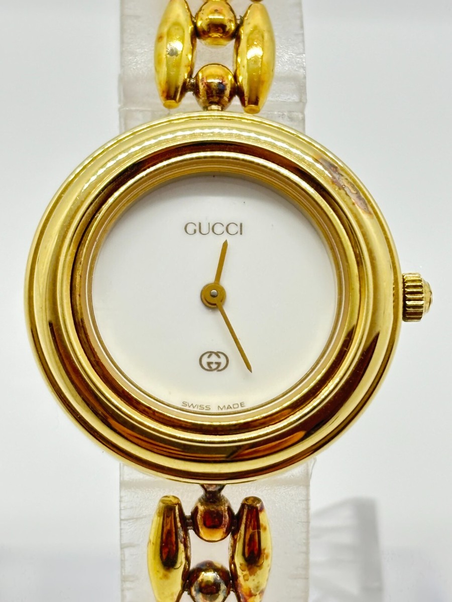 Exc+5] GUCCI 11/12 Change Bezel Vintage Watch White Gold Used
